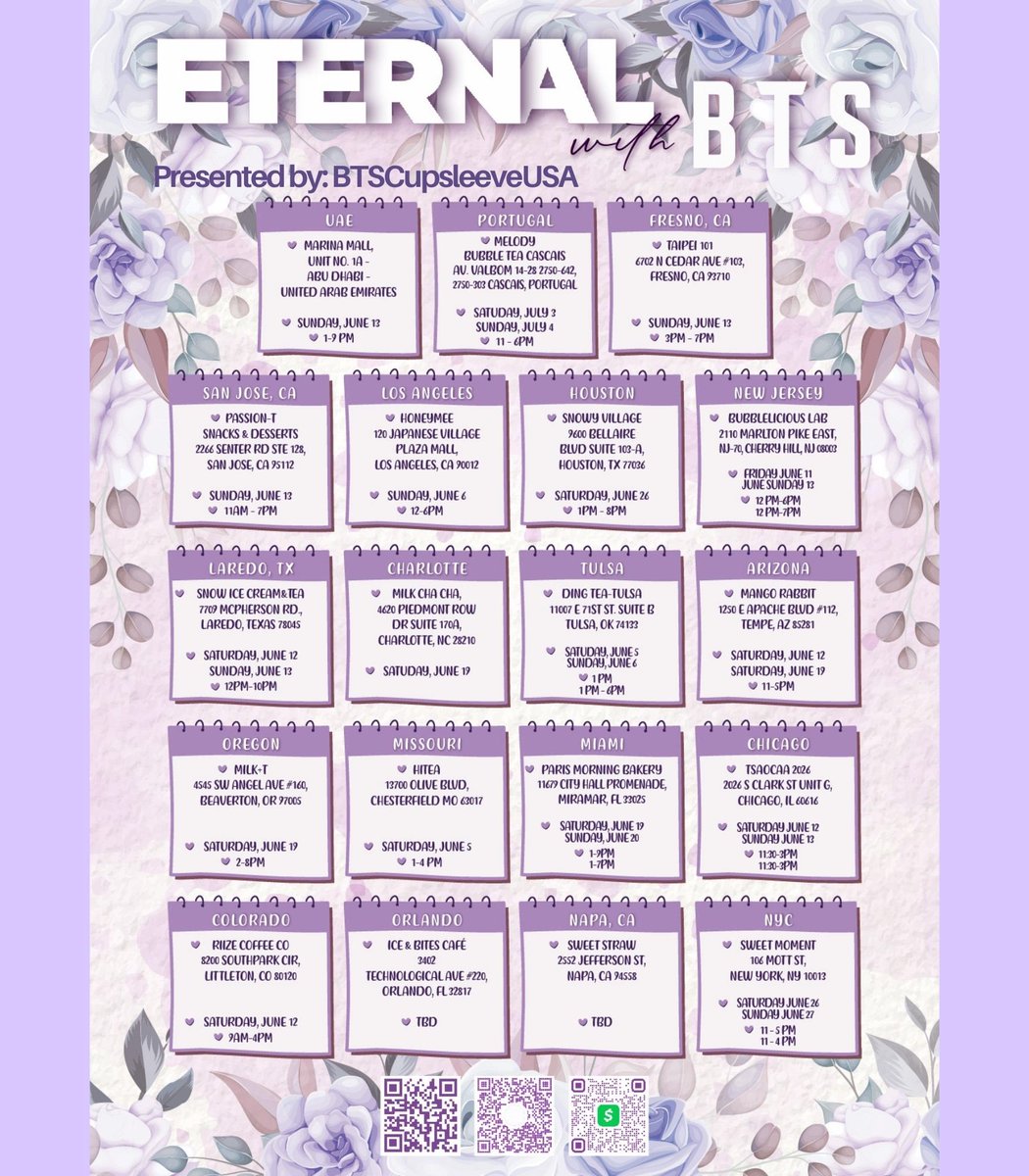BTSCupsleeveUSA's tweet photo. ๐โจETERNAL WITH BTS โจ๐
โโ
BTS 8th Anniversary Global
Cupsleeve Event ๐
Event Details + Donation Gifts + Raffles + Giveaways
Shipping available WW
Donation form:
https://t.co/xSCGhyL9Fy
#EternalWithBTS @BTS_twt https://t.co/gLEEdDI4Wu