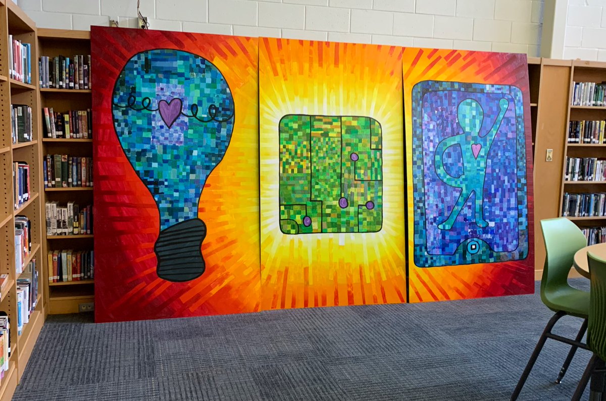 TreadwellJ's tweet image. Our #CMMSLeadershipDay Welcome backdrop is our newly finished @UnitedArtsCounc mural, designed and created by @Art_with_MsG 6th &amp;amp; 7th grade art students with the help of @AnnaPodris! The symbols depict what #LeadershipInTechnology means to them.