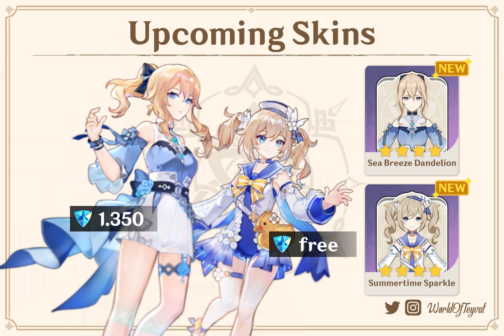 Genshin Impact on Twitter "Jean and Barbara will get a skin v1.6