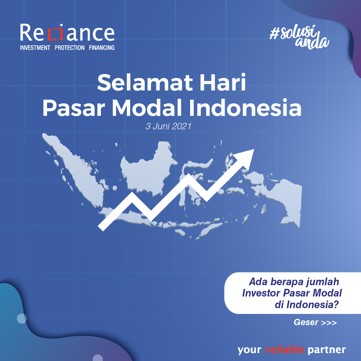 Reliance_ID's tweet photo. Selamat hari Pasar Modal Indonesia. Investor di pasar modal RI terus bergeliat tumbuh di tengah pandemi covid-19.
#haripasarmodal #pasarmodal #saham
#trading #investasi #investasi
#reksadana #indonesia #reliancesekuritas
#relianceinvestasi https://t.co/cpACLI46J5