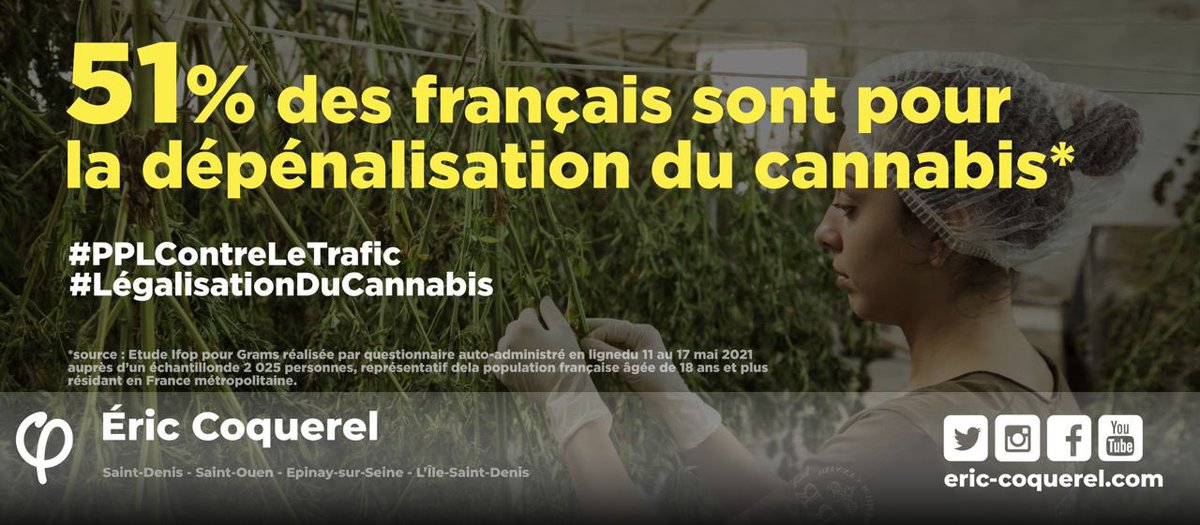 ericcoquerel's tweet photo. 🚨Aujourd’hui sort une étude IFOP dans @le_Parisien qui confirme la justesse de ma récente proposition de loi sur le sujet :

51 % des français sont POUR la dépénalisation du cannabis ! Il est temps de changer radicalement de politique

#legalisationcannabis https://t.co/HB6Kb8A3ly