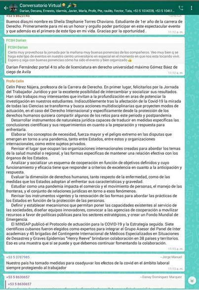 Con la participación de estudiantes de la UNICA,la Universidad de Granma,la Universidad de La Habana,la Universidad de Pinar del Río y la Universidad Mayor de San Andrés (Bolivia), sesiona vía WhastApp el I Evento Estudiantil Virtual “Los Derechos Humanos en tiempos de Covid-19 ”