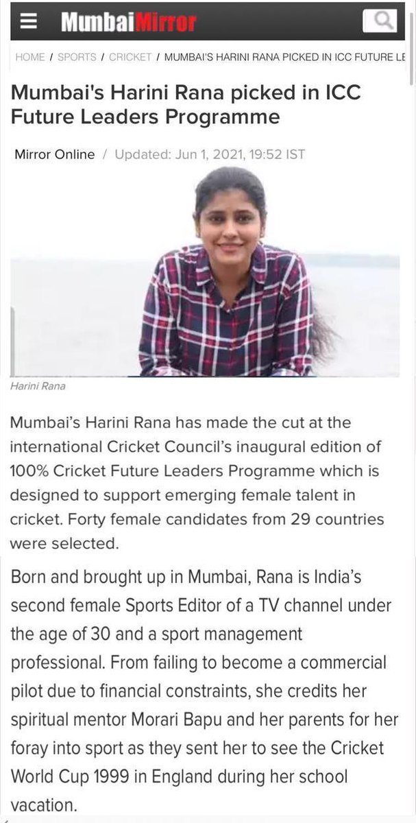 HariniRana's tweet photo. Always #grateful for every experience #Mumbai is where it began and it's also @BCCI HQ where we spent a lot of time tracking all those #cricket stories. Thank you team @TOIPlus @mumbaimirror #womeninsport #cricket Grateful for this opportunity to represent #India 🇮🇳 https://t.co/8K1BdUMgYJ