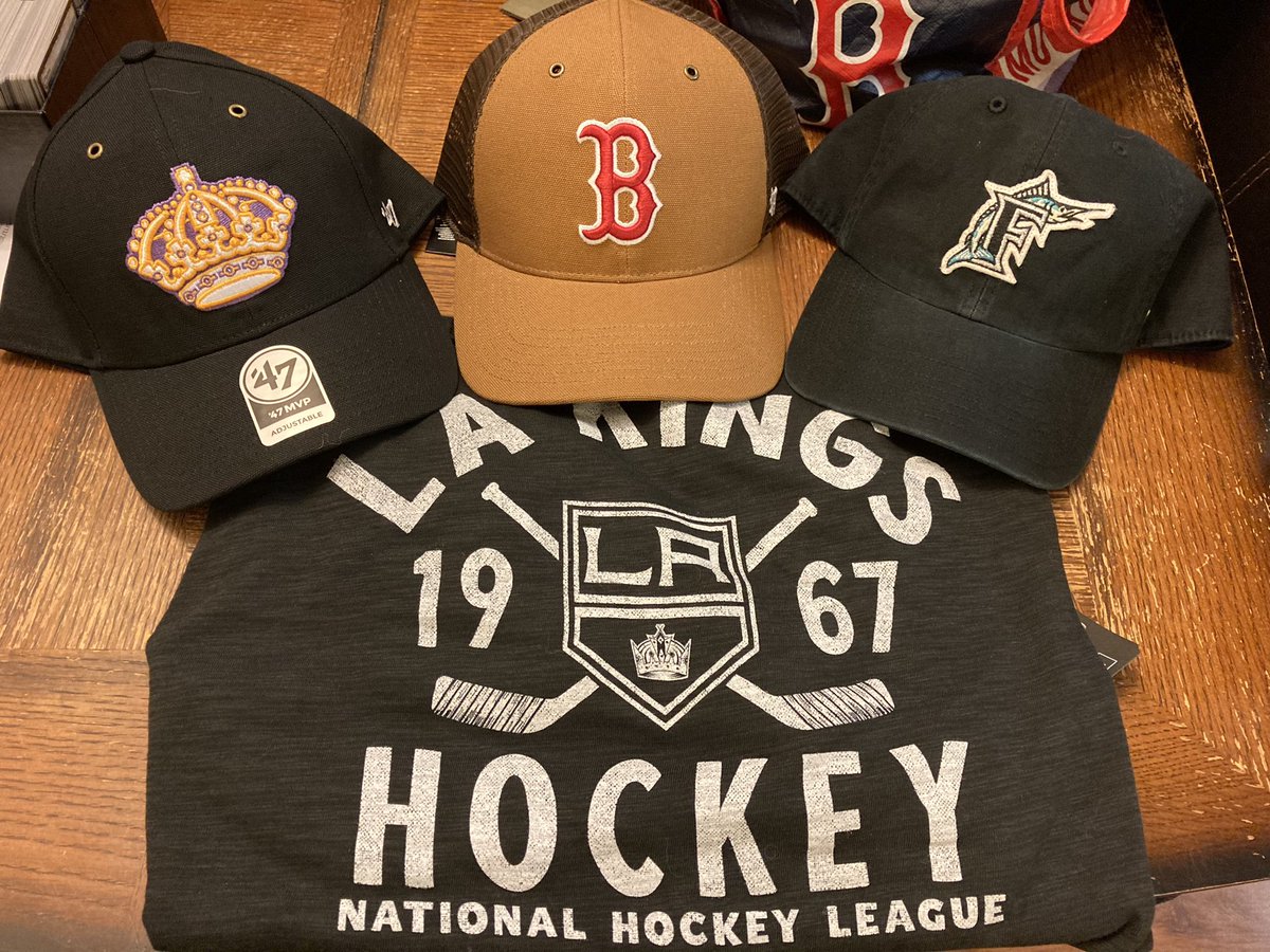 WillMatica's tweet photo. Thanks @DORKpodcast for the discounted @47brand merch that came today! Sorry guys not a Bruins fan but I picked up some @LAKings stuff, old school @Marlins to remind me of my Little League team growing up on the North Shore in the early 2000s, and of course our hometown @RedSox! https://t.co/6iwsnJp3vr