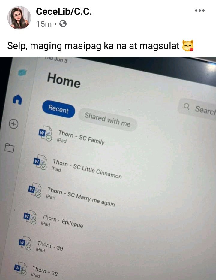 teamcecelib's tweet photo. CeceLib/C.C fb post update:
"Selp, maging masipag ka na at magsulat 😽"
#CeceUpdate #CeceLibStories @CeCeLib_CC https://t.co/USnzW5Ahaa