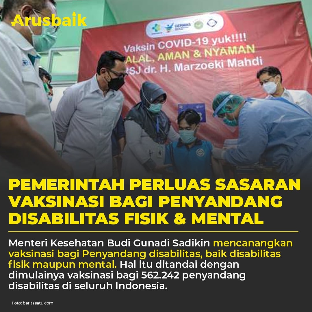 arusbaik_id's tweet photo. Pemerintah Perluas Sasaran Vaksinasi Bagi Penyandang Disabilitas Fisik &amp; Mental
https://t.co/v0Dis86umW https://t.co/Msjn95Fyo3