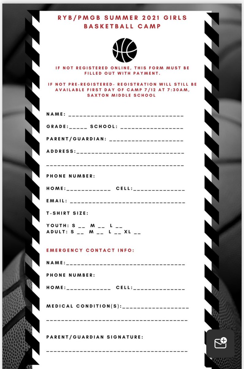 Look what’s finally here! WOO-HOO! Back in action for our PM Girls Basketball 2021 Summer Camp. Please register online prior or first day of camp at Saxton MS! So excited to be back! Info is below! 🏀⛹🏻‍♀️❤️🖤🤍 <a href="/PMcoachGALL/">Coach Gallagher</a> <a href="/PatMedAthletics/">Pat-Med Athletics</a> @PatMedSchools