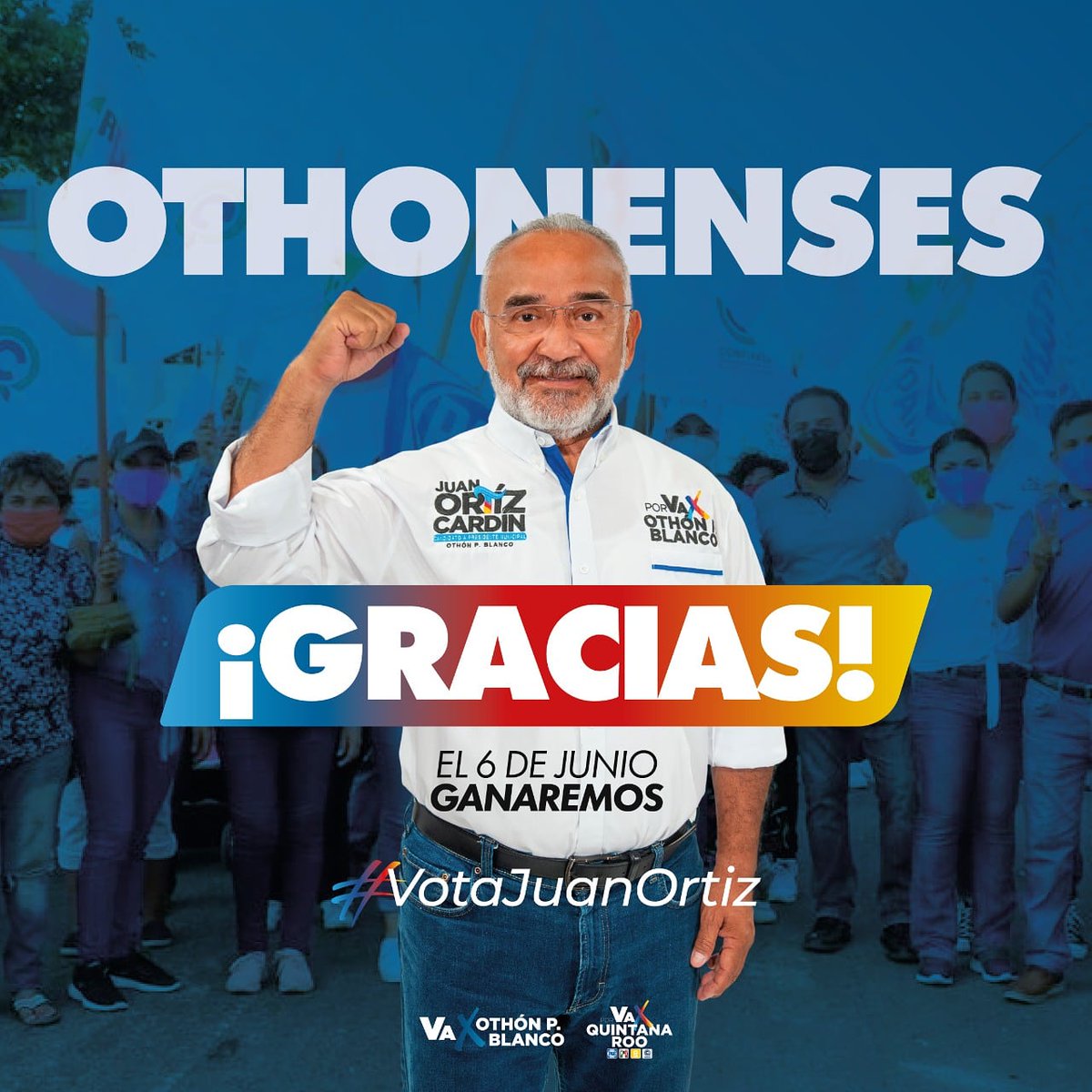 Gracias a todas y a todos los othonenses por habernos abierto las puertas de su hogar, por haber caminado con nosotros y llevar nuestras propuestas a todo el municipio. ¡Vamos por el triunfo el 6 de junio! #VotaJuanOrtiz #VaPorOthónPBlanco #VaPorQuintanaRoo 🔵🔴🟡🟣