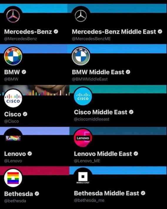 The_Real_Fly's tweet photo. Where are the rainbows in the Middled East @MercedesBenz , @BMW @Cisco @lenovoUS @bethesda ? https://t.co/0lQhlbOaaF