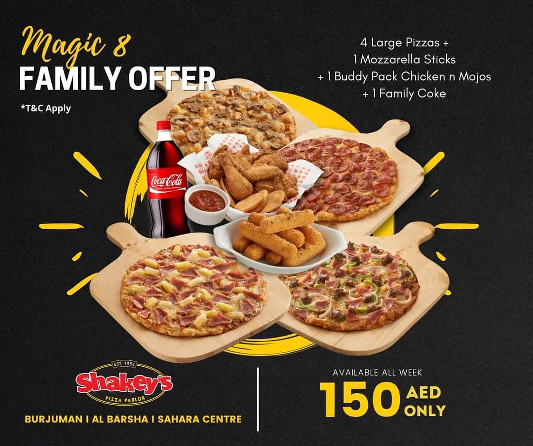 ShakeysUae's tweet photo. Are you ready to start your weekend with family and friends?
We are ready... visit us today or order online!

Order online:
https://t.co/poMryDlrqI
#ShakeysUAE #pastalover #chickenandmojos #orderonline #pizzalover #pizzatime #familytime #OrderPizzainDubai
#orderpizza https://t.co/jbu1oA56Bo