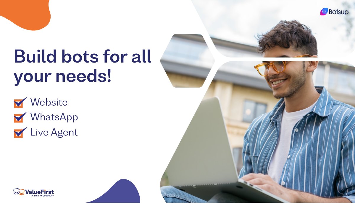 ValueFirstIN's tweet photo. Did you know? Botsup is the world's easiest DIY chatbot builder platform. Create chatbots for Website & WhatsApp within minutes without any need for coding skills.
Try now: https://t.co/sXAoZGJ7gy
#Website #WhatsApp #Chatbots #Botsup https://t.co/olimaJG0FU
