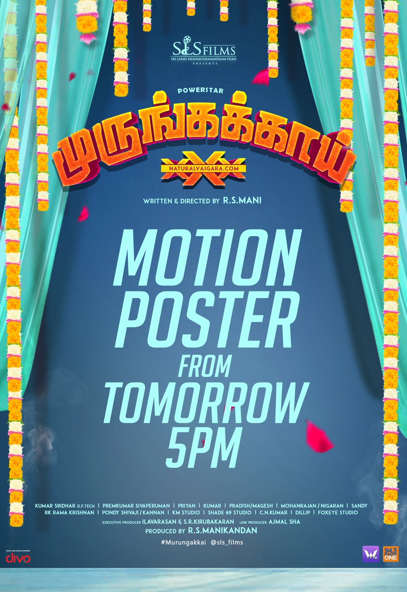The official motion poster of #Murungakkai is releasing tomorrow at 5️⃣ PM on <a href="/divomusicindia/">Divo Music</a> 

#powerstarinmurungakkai 
<a href="/Powerstariam/">IamPowerstar</a> <a href="/manirs_Dir/">R S Mani</a> <a href="/kumarsridhardop/">Kumar Sridhar</a> #Premkumarsivaperuman <a href="/editorpriyan/">Director Priyan</a> <a href="/Lyricist_Mohan/">mohanrajan Lyricist</a> <a href="/itsme_aju/">Ajmal Sha</a> <a href="/sls_films/">SLS films</a> <a href="/whispwindoo/">Whispering Windoo</a> <a href="/divomovies/">Divo</a> <a href="/proCNKumar/">C.N.Kumar</a>