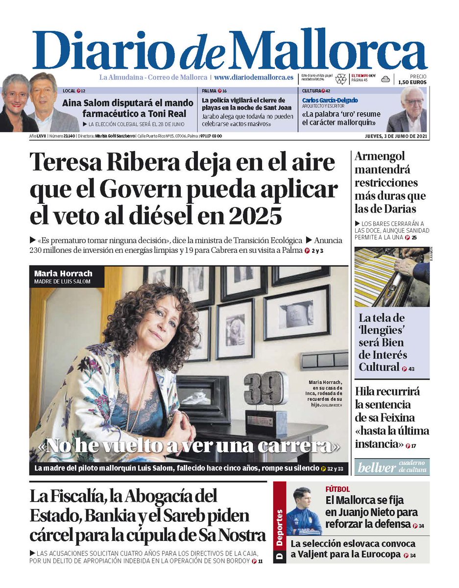 Las portadas del jueves en Mallorca destacan que el turismo dispara la distribución de alimentos y bebidas y que Teresa Ribera deja en el aire que el veto balear al diésel en 2025. 

Compra prensa local. Tú no puedes estar informado sin ellos. Ellos no pueden vivir sin ti.