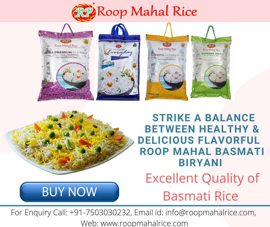 Roop_Mahal_Rice's tweet photo. Strike a balance between healthy &amp; Delicious Flavorful Roop Mahal Basmati Biryani.
Buy Now: https://t.co/TNNZfou8T1
#roopmahal #real #enjoy #meal #aromatic #loved #staple #everyday #healthy #nutritious #shipping #India #offer #May #grain #jasmine #strike #balance #delicious https://t.co/xAIOmQuovM