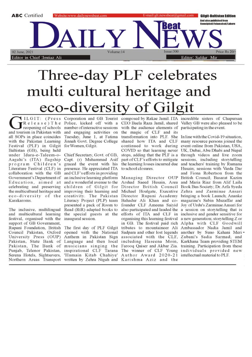 plf_pk's tweet image. #PLFGilgit gets extensive media coverage in local and national press. Bringing education tourism to Gilgit Baltistan through Pakistan Learning Festival! Grateful to everyone who are making this event a huge success.