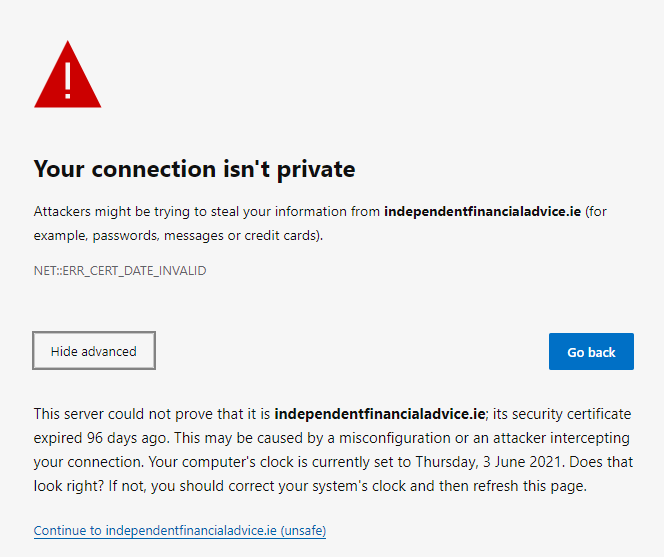 AndrewMortimer's tweet photo. @themoneydoc The link to your profile, from this article, leads to a site giving privacy / security errors. https://t.co/JiIIjHXy0Q