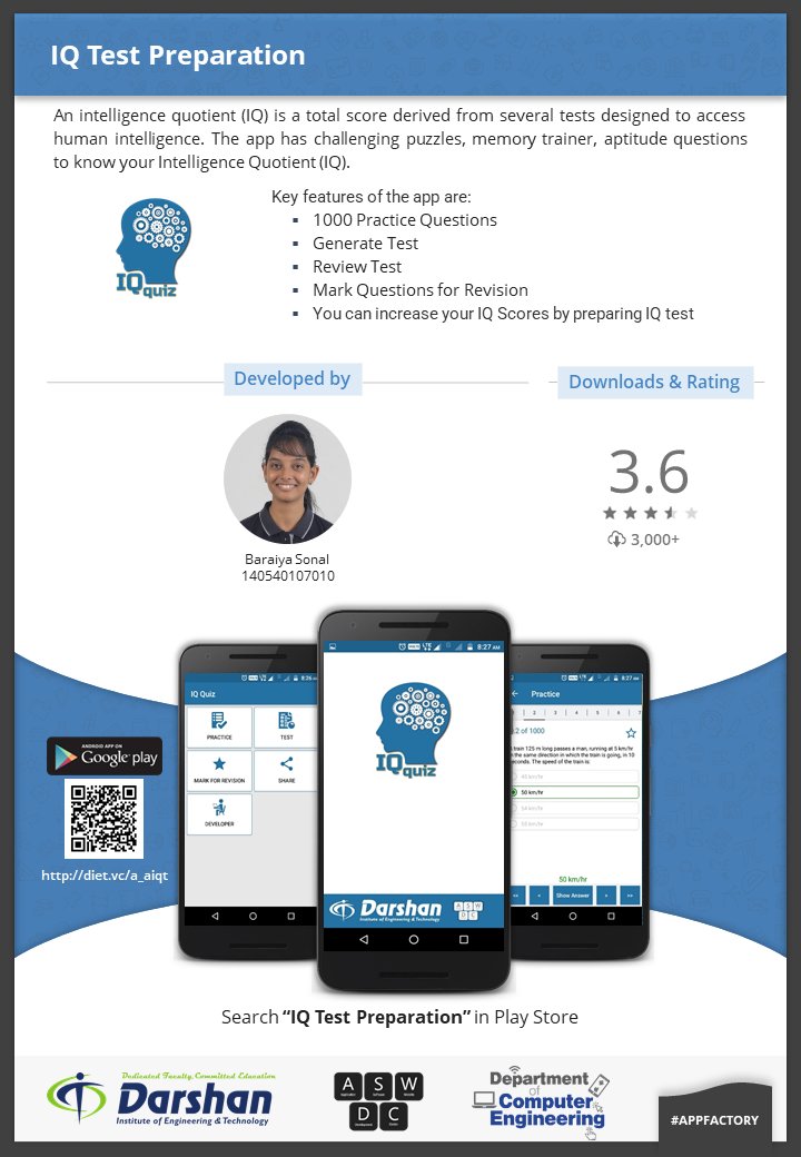 DarshanUniv's tweet photo. The IQ Test Preparation is a #mobileapp that covers MCQs for IQ and #aptitudes related categories.
You can download the app from #PlayStore: https://t.co/7i8ig1SpAt
#DarshanInst #MobileAppDevelopment #AppFactory #AndroidDev https://t.co/ZeorfbBMLV