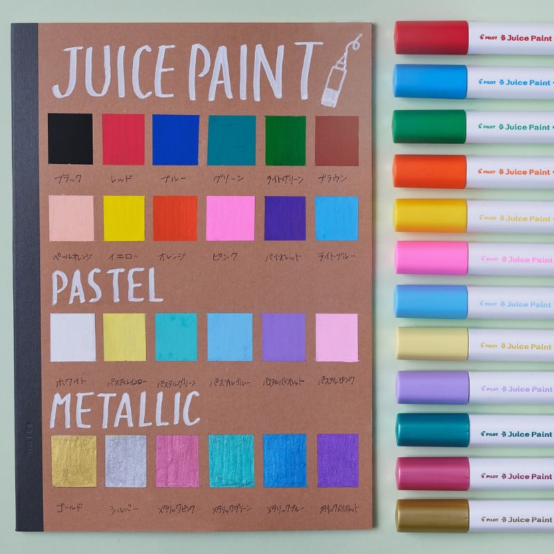 #ジュースペイント の楽しい使い方をご紹介🍭
「ジュースペイント」は発色がいいからオリジナルノートもかわいく作れます🍒

パステルやメタリックなどかわいい色もたくさんあるのでチェックしてね🎨

#パイロット #おえかきぬりえコンテスト2021