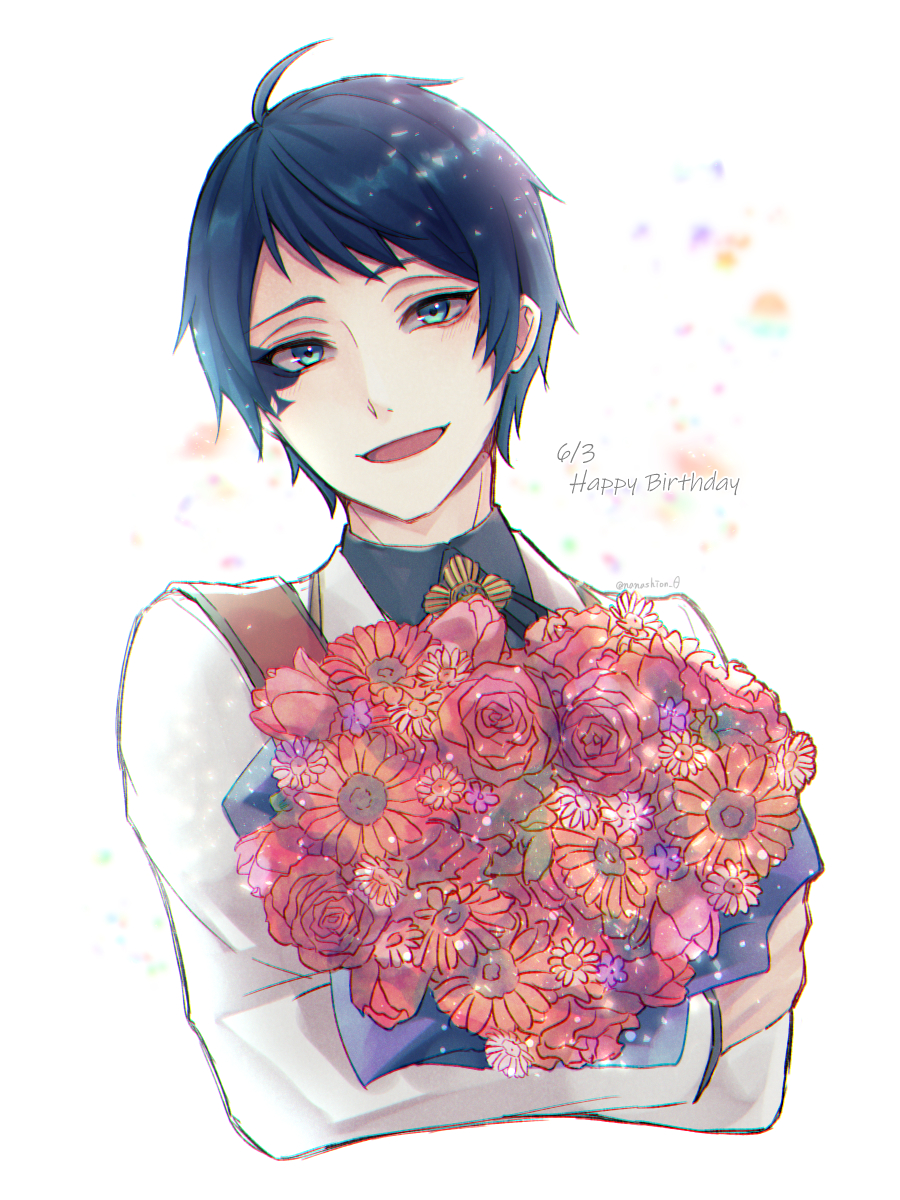 flower 1boy male focus bouquet solo happy birthday smile  illustration images