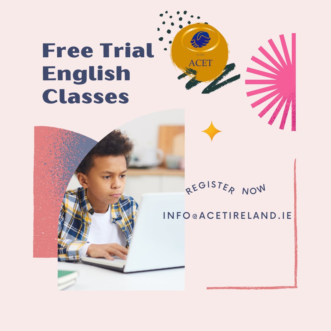 ACETCorkIreland's tweet photo. Sign up for a free trial lesson #acetcork #iloveacet #acet #cork #samplelesson #educationinireland #englishlearning
#onlinecourse #education #learning #course #training #covid #stayathome #learn #staysafe #kelasonline #learnfromhome #Ireland #business #entrepreneur #students https://t.co/R5nsEtnMpI