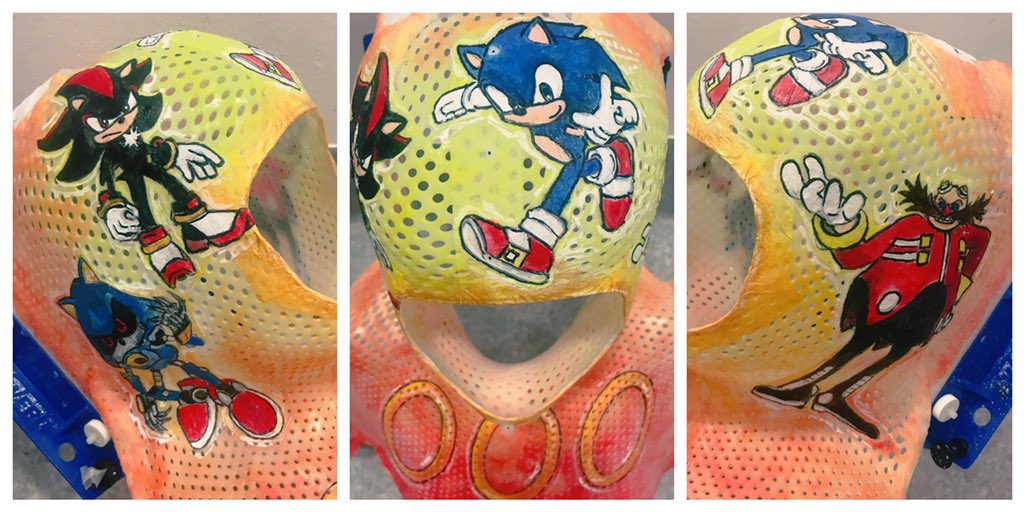 lobke_marsden's tweet photo. One decorated #radiotherapy mask for  a little boy who loves Sonic 😊
#ChildhoodCancer #NHS https://t.co/5N37U95PwV