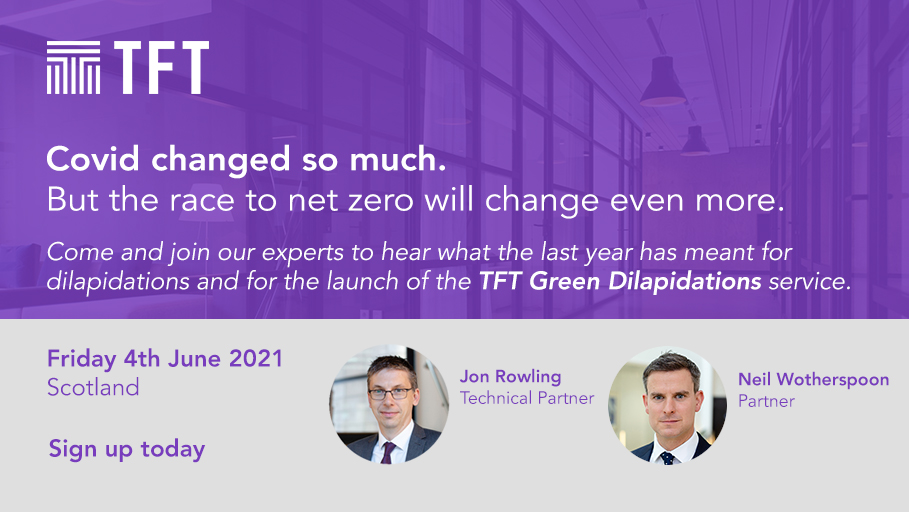 Tomorrow is the last chance to join our experts @JonRowling_TFT and <a href="/WotherspoonNeil/">Neil Wotherspoon</a> for our Dilapidations webinar for Scotland.

Contact jbell@tftconsultants.com to secure your spot!