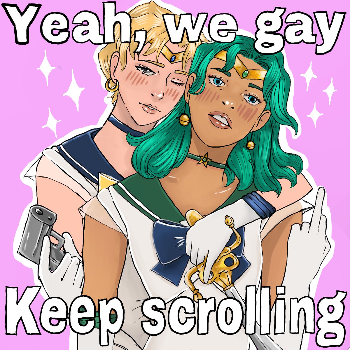 Happy Pride month to the coolest lesbians ever. 
#HappyPrideMonth #PrideMonth2021 #LGBT #sailormoonredraw #sailormoon #SailorNeptune #sailoruranus #Lesbian #VisibleNonbinary #queerart #queerartist