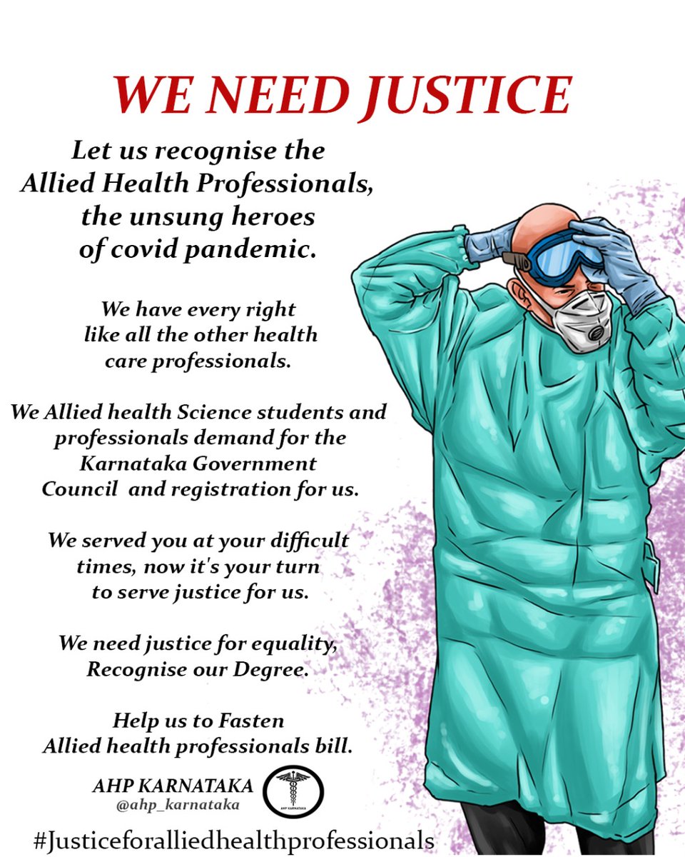 TMohiyadheen's tweet photo. #implementNCAHPact
#AHPNeedsKarGovCouncil
#ThankYouCoronaWarriors
@CMofKarnataka
@mla_sudhakar
@drharshvardhan
@siddaramaiah
@dkshivakumar
@ugc_india
@VCRguhs
@AlliedKarnataka
Help us to fasten THE KARNATAKA GOVERNMENT COUNCIL FOR ALLIED AND HEALTHCARE PROFESSION ACT, 2021 https://t.co/rdSQULMYd8
