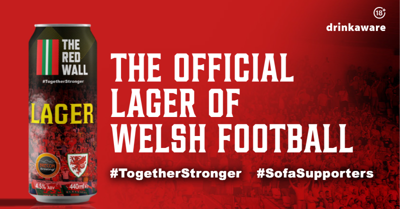 FAWales's tweet photo. 🏴󠁧󠁢󠁷󠁬󠁳󠁿 For this summer’s tournament, #TheRedWall will be able to support @Cymru from home with their own official Lager and Cider courtesy of the new partnership between the FAW and @BreconBrewing. 

#SofaSupporters