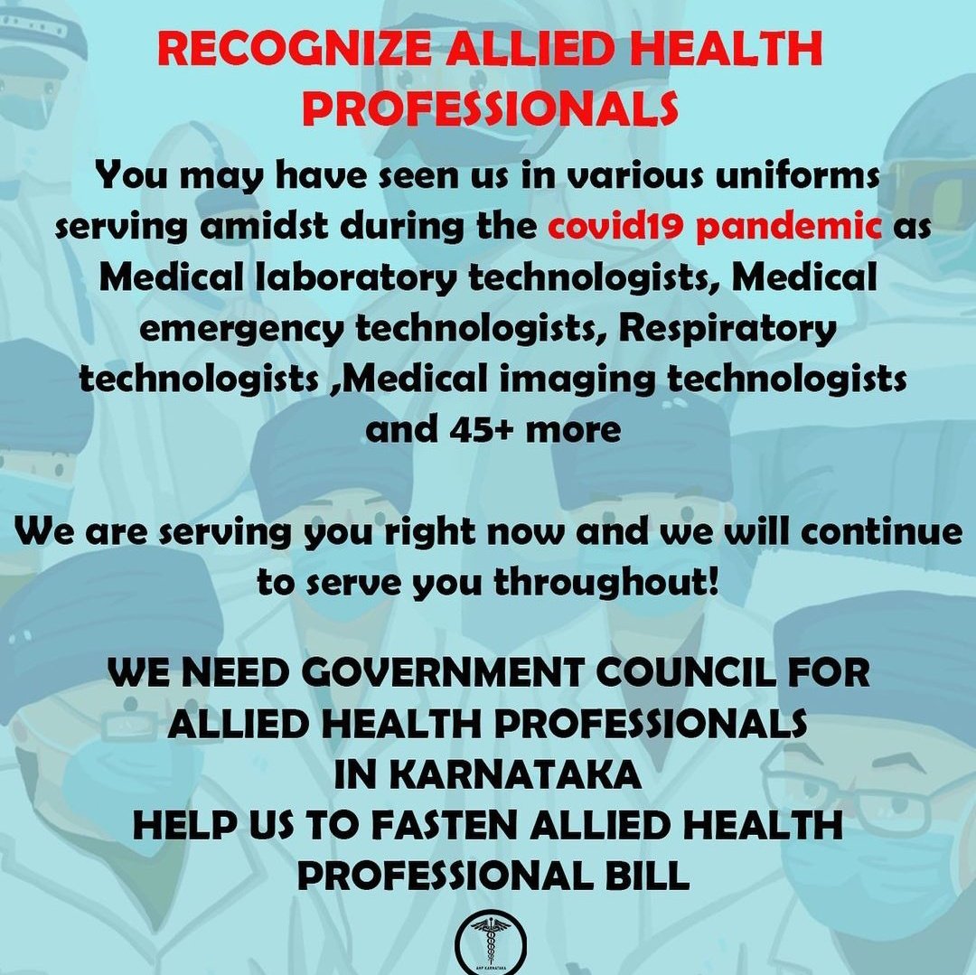 AneetaThomas1's tweet photo. We are requesting the karntaka government for registration of our profession through the allied health council just like any other professionals
#implementNCAHPact
#AHPNeedsKarGovCouncil  
#recognizealliedhealthprofessionals 
@VCRguhs @BSYBJP @mla_sudhakar https://t.co/Fmc0sBVk2E