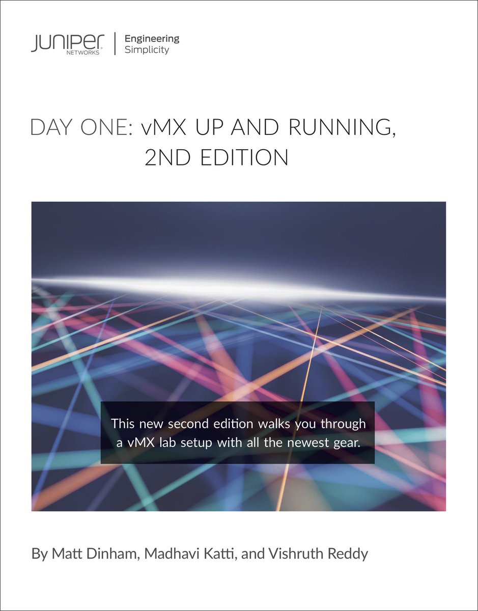 danhearty's tweet photo. The hotly anticipated vMX 2nd edition has dropped!! This book will give you everything you need to spin up vMX in a KVM/VMware env. Congratulations to the authors and thanks to @JuniperNetworks for enabling such a critical resource. Cc/@mattdinham https://t.co/6srx15BSWh