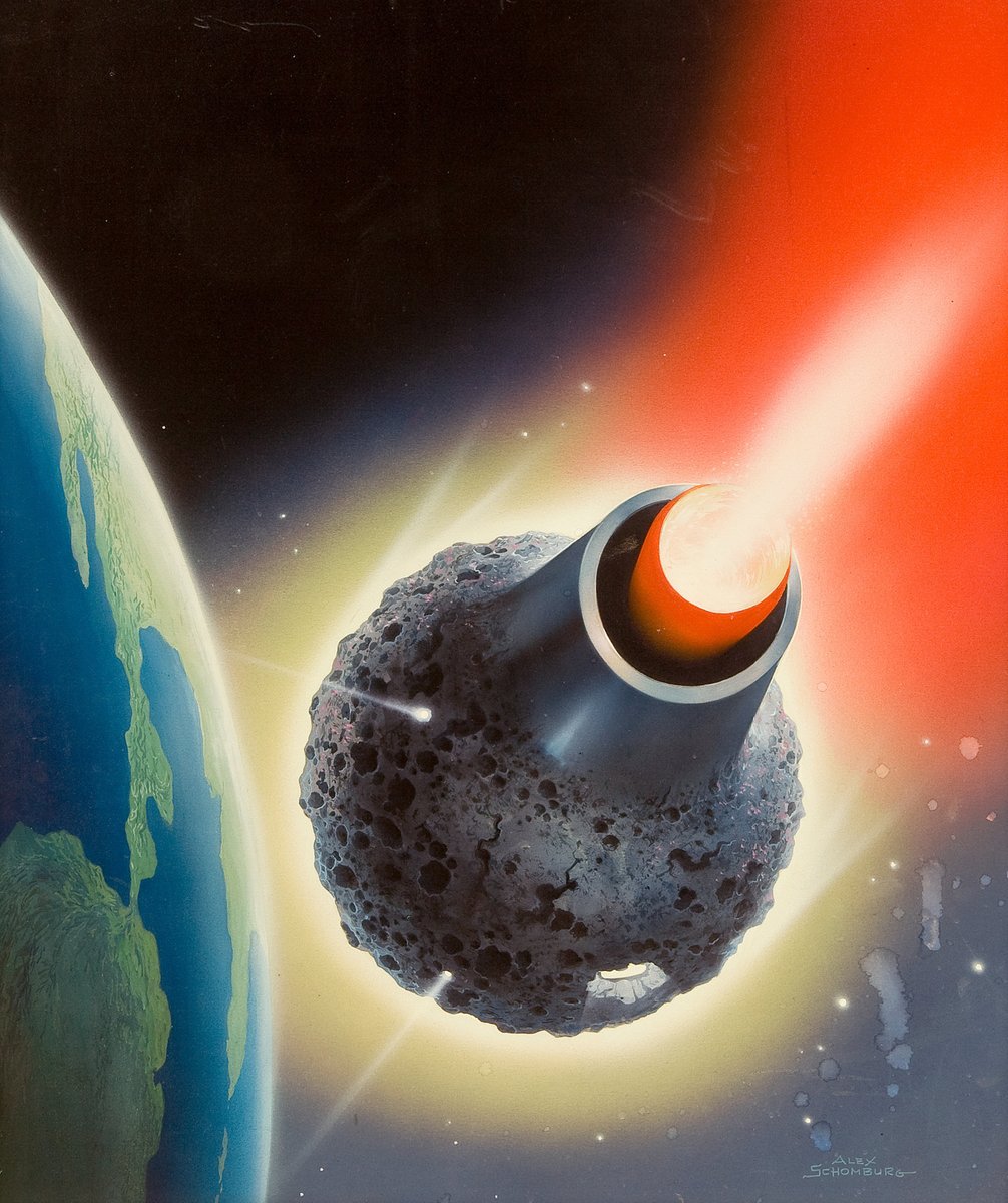 Asteroid art by Roy Scarfo, Robert McCall, Andrei Sokolov, and Alex Schomburg.