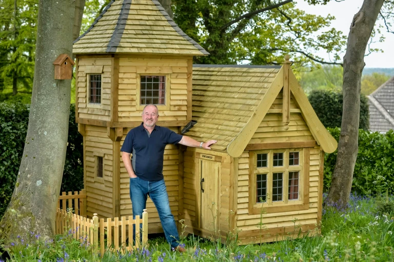 hitsatbreakfast's tweet photo. Congrats to #Shropshire #ShedOfTheYear nominees Rosemary and David! Your lockdown hideaway (left) looks lush tbh! 

Also, bit jels of the Derbyshire entry (right) which is basically a castle. 

#shedchat https://t.co/At3a2E1cTV