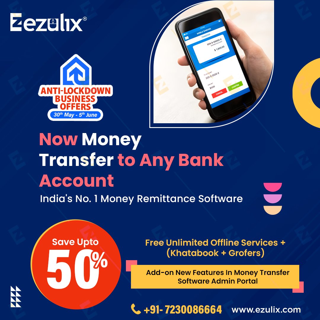 Ezulix_Software's tweet image. शुरू करे अपना  मनी ट्रांसफर बिज़नेस और कमाए सबसे जयादा कमीशन।  आज ही शुरू करे और पाए आकर्षक की छूट 
👉bit.ly/3vN2aqx

Apply for a free live demo: ☎️ +91-7230086664

#ezulix #moneytransfersoftware #moneytransfer #software #moneyremittance #fintech #transfer #bhfyp