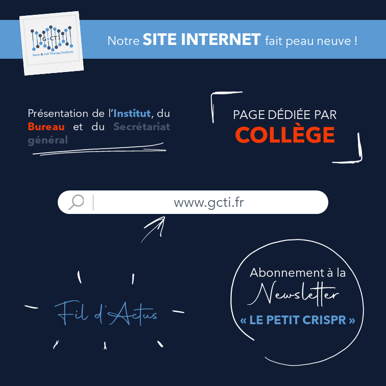GCTI_France's tweet photo. ACTU | Avez-vous déjà visité notre SITE INTERNET ❓

Nous y avons apporté quelques modifications, allez découvrir son nouveau visage ❗️

➡️ Rendez-vous sur https://t.co/uSRD5ZZq1y

#GeneTherapy #CellTherapy #thinktank #health #healthcare #genetic #genomics #GeneEditing #CRISPR https://t.co/ggEg4dM3Fi