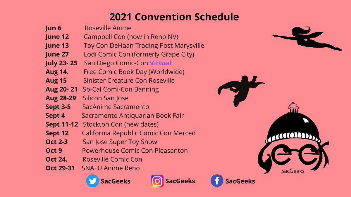 sacgeeks's tweet photo. Up next is Roseville Anime. Just added ⁦⁦@SoCalComiCon⁩ &amp; Toy Con at Dehaan Trading Post in Marysville. #cons #comiccon #sacgeeks #geeks #comics #toys #cosplay https://t.co/kiqAwZgCzM