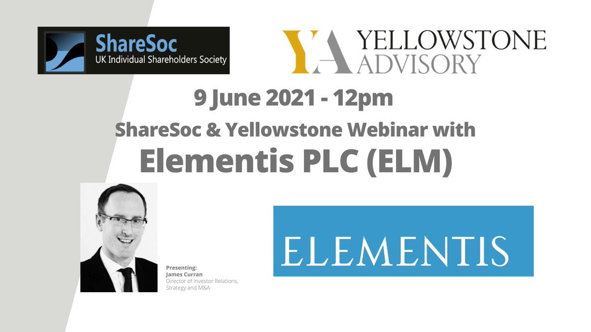 ShareSocUK's tweet photo. ShareSoc/Yellowstone #Webinar with @elementisglobal ($ELM) 9 June 2021. 𝗥𝗲𝗴𝗶𝘀𝘁𝗲𝗿 𝗻𝗼𝘄: https://t.co/WVldl6HuO6 - James Curran, Director of IR presenting.  #Coatings #ELM #PersonalCare #SustainableIngredients #NaturalIngredients #FormulationScience #Paints https://t.co/LmTlYvvoV5