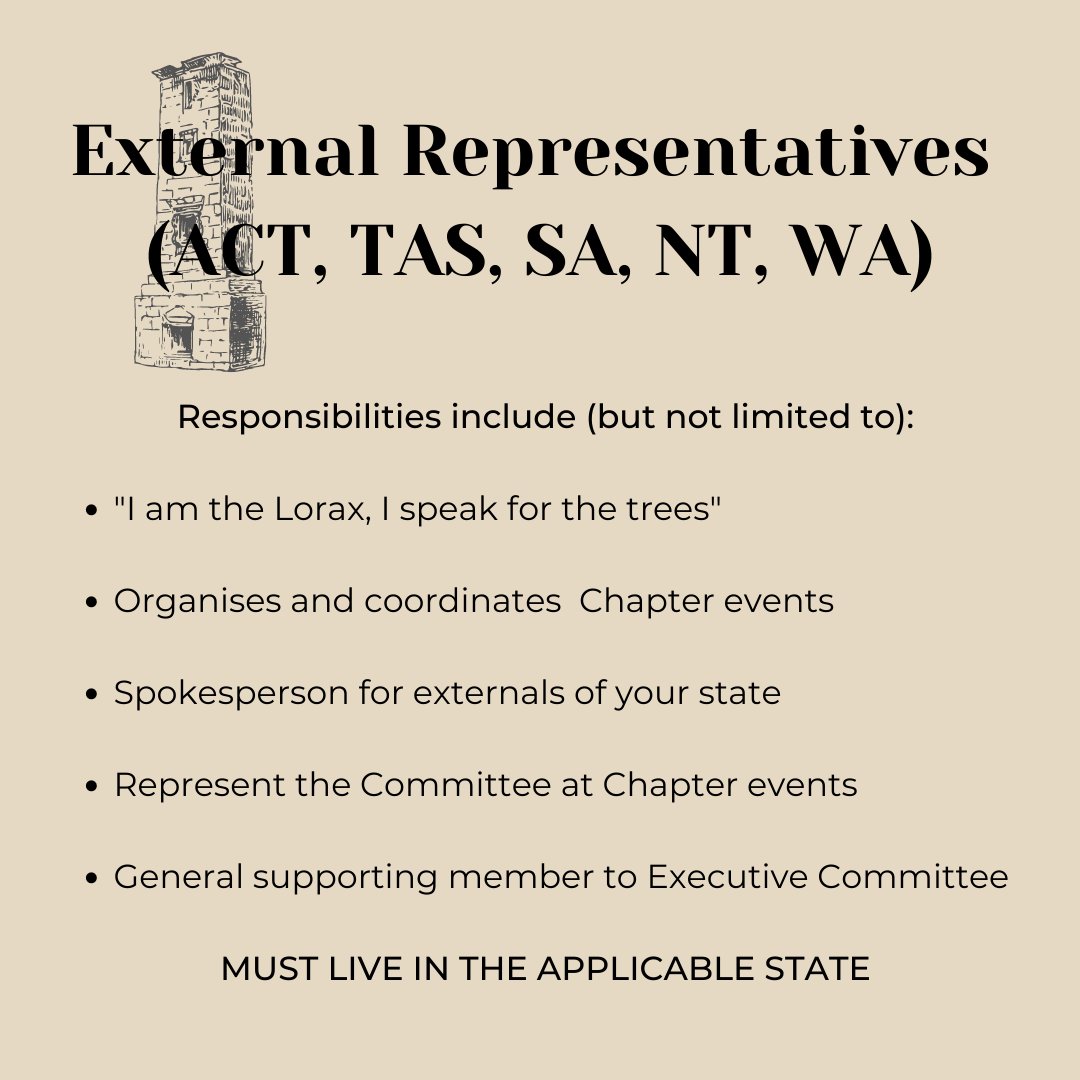 UNEArchSoc's tweet photo. External Representative positions are also open! VIC and QLD not on the list, but are also open https://t.co/Ae3rYZFNPg