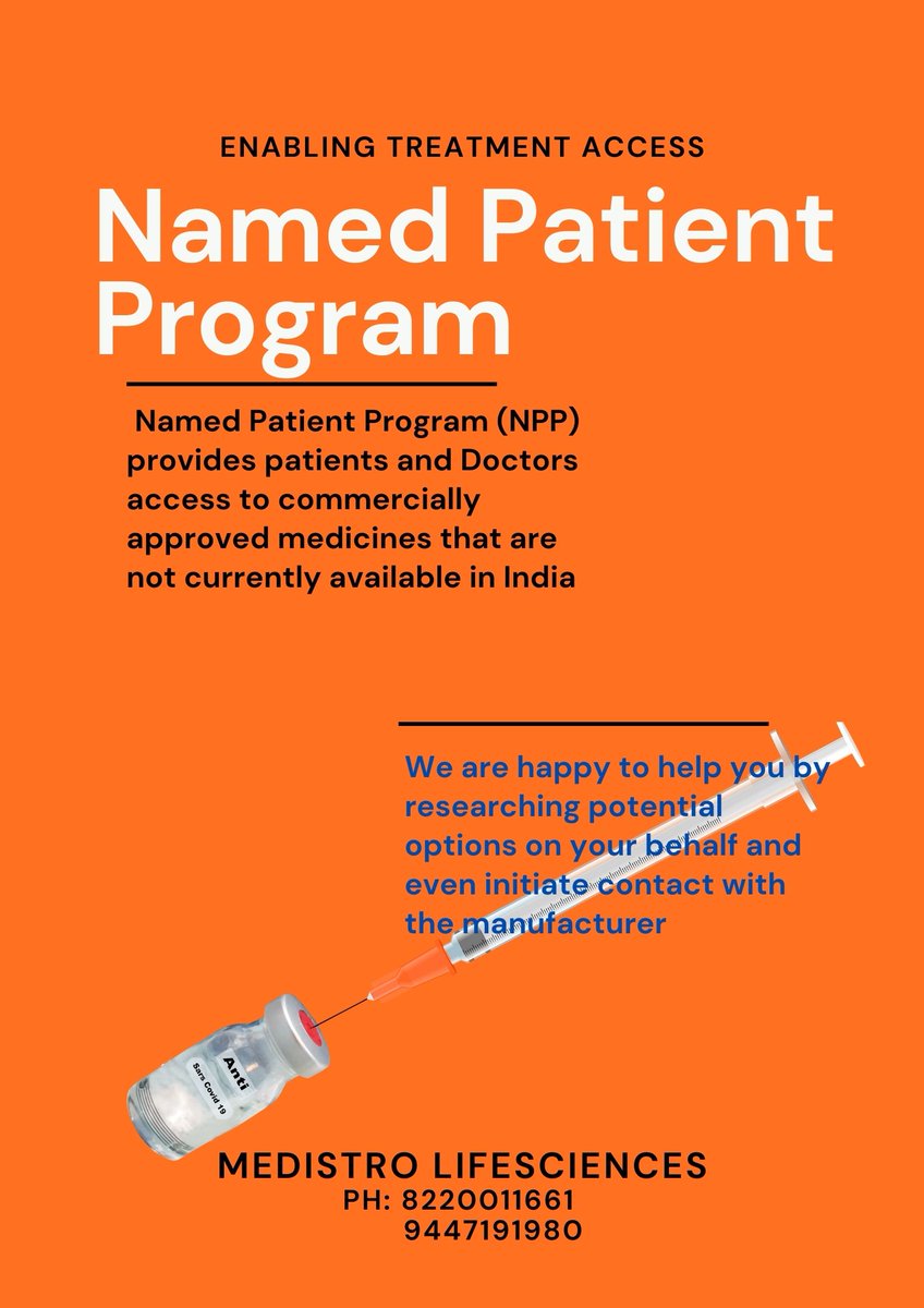 medistro1's tweet photo. Govt of #India allows import of #medicines (in small quantity) for #personal use, with prior approval, under #Namedpatientprogram.
We can help you in finding the right sources, assist in #documentation .
@arvindcanchi @sundar_s1955 @drprabhunephro #RareDisease https://t.co/H0tksI7kEE