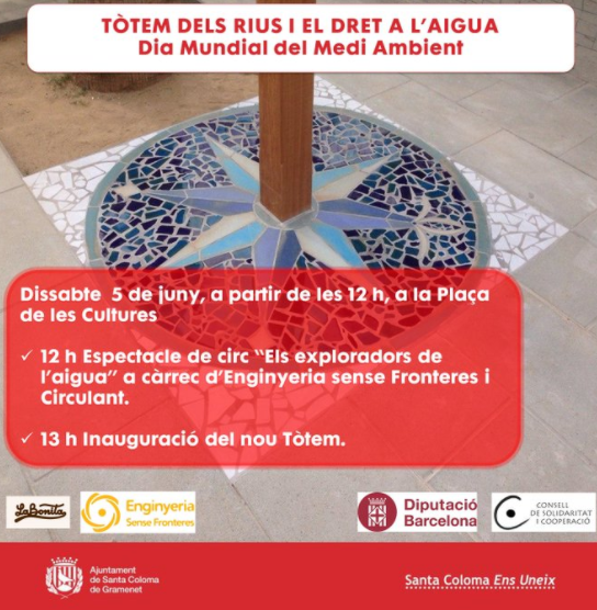 ESFCatalunya's tweet photo. Demà, #DiaMundialMediAmbient, estarem a Santa Coloma de Gramenet, recordant el paper central de l'aigua i els rius en l'equilibri ambiental. Ho farem gaudint amb "Els exploradors de l'aigua" de la @CIRCulant  i inaugurant un nou tòtem pel #DHAS https://t.co/8Y97hBazQ1