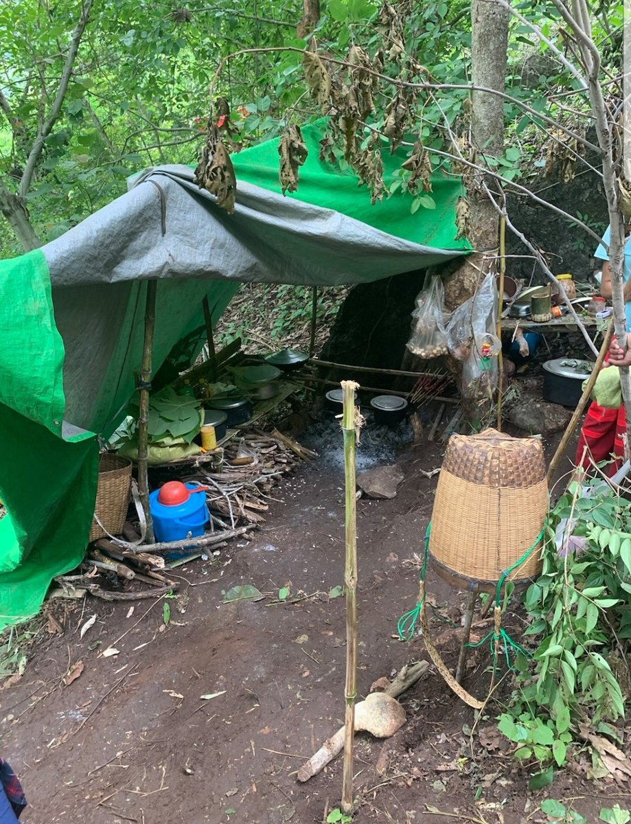 MayWongST's tweet photo. #Myanmar residents from Demoso #Kayah state who fled homes due to heavy clashes between civilian fighters/#ethnic armed groups &amp; #military living in forest where I'm told they're in urgent need of medicine &amp; drinking water. #UN said in Kayah alone up to 100,000 people displaced https://t.co/iJDY14vVVT