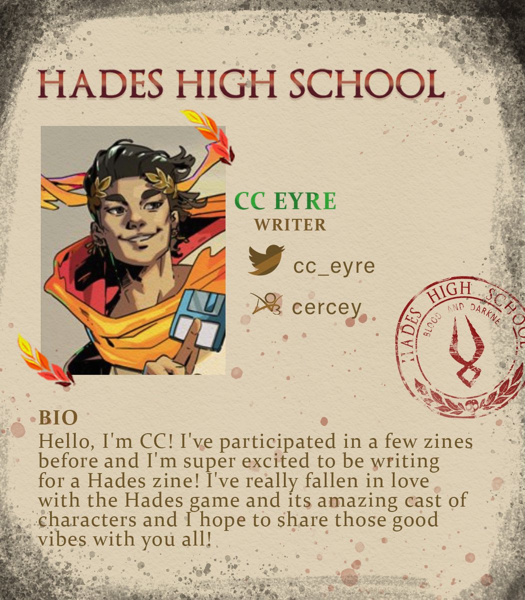 HadesHighSchool's tweet photo. Don't miss @cc_eyre's writings! They've really fallen in love with the Hades game and its amazing cast of characters and hopes to share those good vibes with everyone ✍️🖤 https://t.co/BwZDU07nlR
