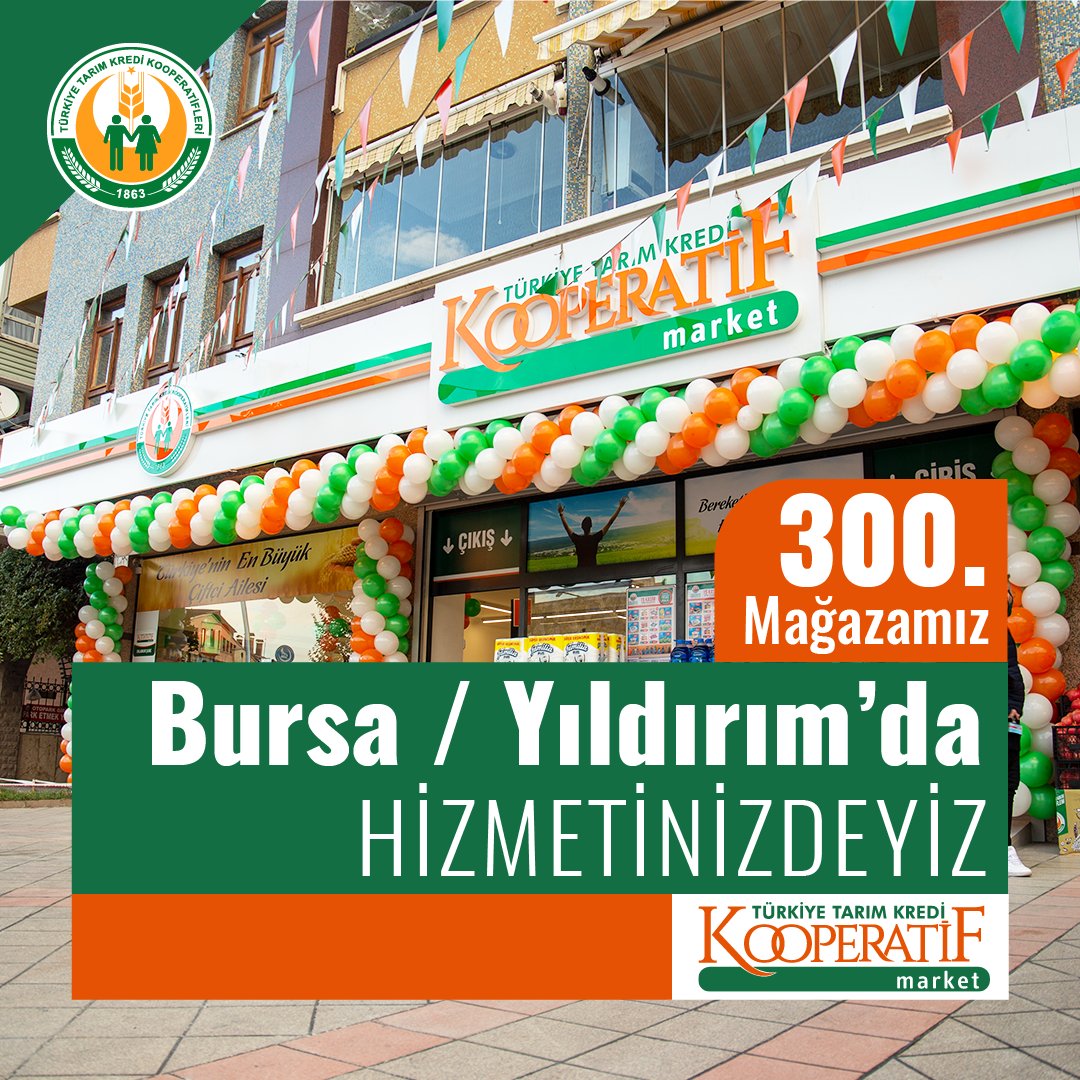 300. Mağazamız ile Bursa Yıldırım'da Hizmetinizdeyiz.
Yerli, Sağlıklı ve Kaliteli ürünleri tüm tüketicilerimiz ile buluşturmak adına gayretle çalışmaya devam ediyoruz.
#TarımKrediYanında