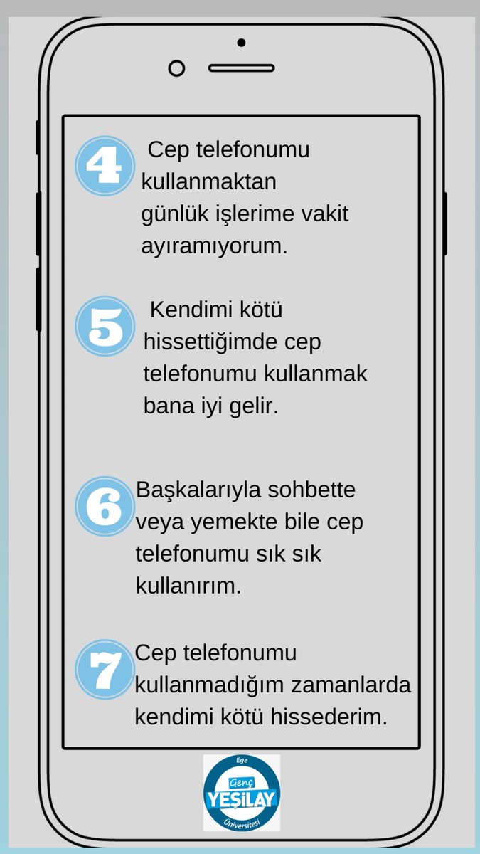 Cep telefonu bağımlısı olma riskimizi birlikte incelemeye ne dersiniz? 
<a href="/gencyesilayci/">Genç Yeşilay</a> #Yeşilay #bağımlılık <a href="/1920yesilay/">Yeşilay</a>