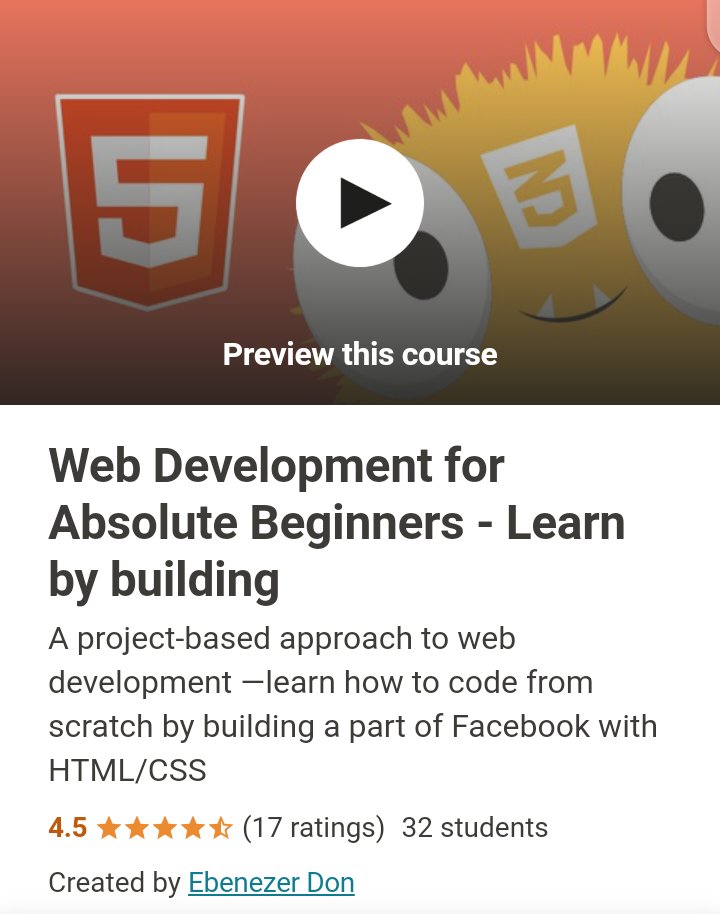 ebenezerDN's tweet photo. ✨Giveaway alert! ✨

If you want to get started with web development, I'm purchasing my HTML/CSS course for 5 people this week! 🎁🎁

Reply with why you want to learn web dev and I'll select 5 people from the replies.

Please RT for someone who might need it on your TL! https://t.co/l2O5mNbVQ5
