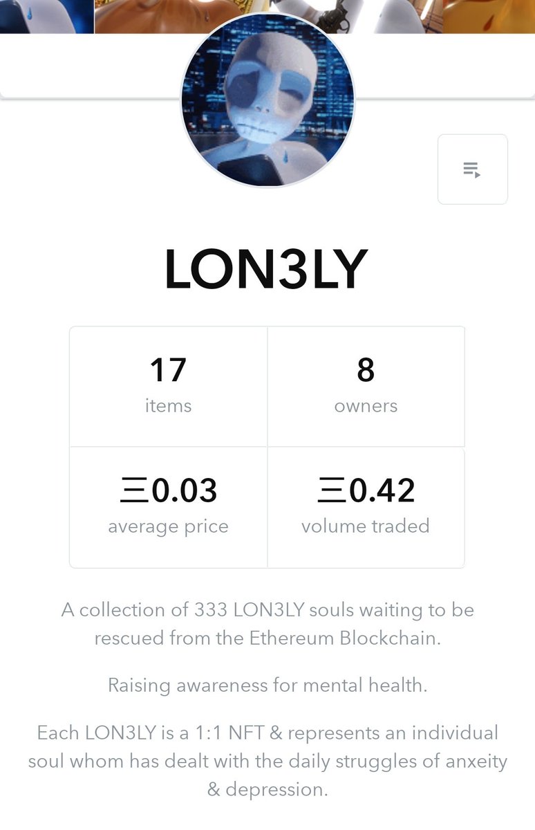 lon3lyNFT's tweet photo. Don't sleep on LON3LYs ! 💀💔

In a week we have -
- 8 individual owners 🖤
- 17 items 🖼️
- 0.42ETH traded 🚀

Rescue your #LON3LY soul!
Each with rare unique properties ✨

https://t.co/yfIxnhL5eK

#NFTs #NFTCommunity https://t.co/EicfL9bXir