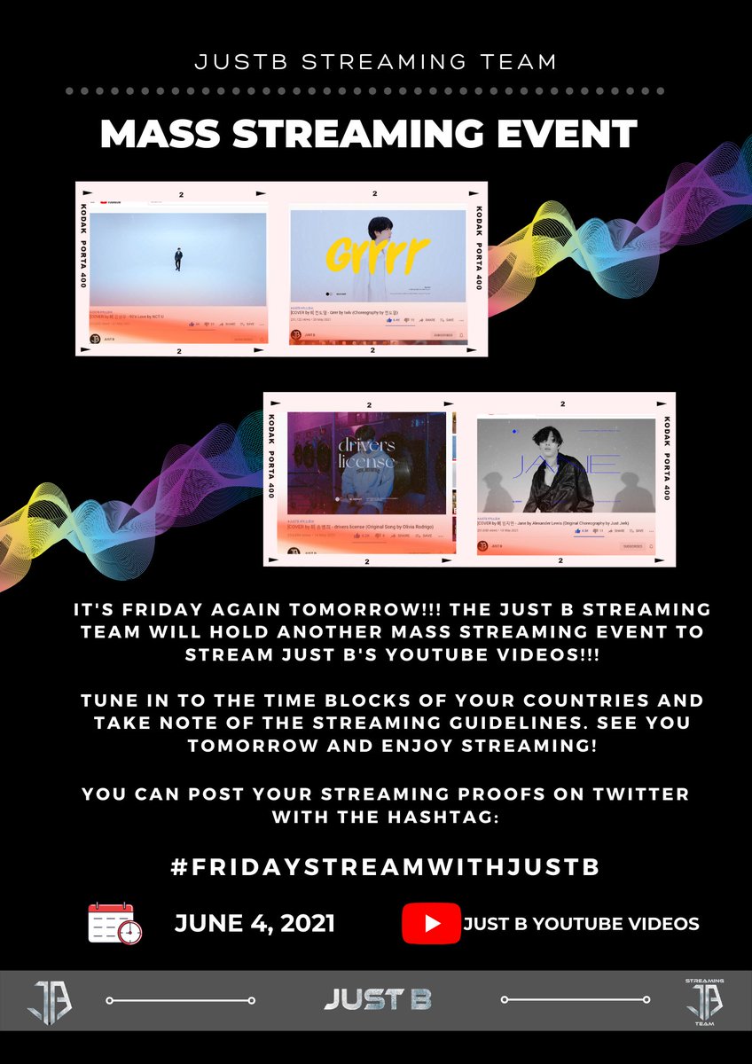 JustbSTeam's tweet photo. Streaming Party Event for @JUSTB_Official @JUSTB_twt‼️

We collaborated with other fanbases to host a streaming party every Friday for all of JUST B Youtube Videos. We are encouraging you to join us and show support. ❤️

D2: June 4, 2021

#JUSTB #저스트비 #FRIDAYSTREAMWITHJUSTB https://t.co/DKqUhMyTjQ