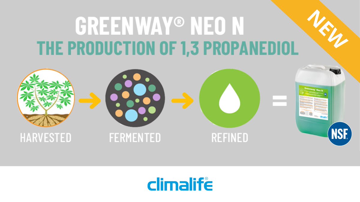Climalife_UK's tweet photo. New!  Greenway® Neo N: NSF Registered. ✅

A reduced environmental footprint – with even better performance!

- #Sustainable 
- #BioSourced 1,3-propanediol from plant origin
- #Biodegradable

A greener alternative #HTF, with proven benefits!

Read more: https://t.co/XjC6zpbeXH https://t.co/gRjjY6PTeM