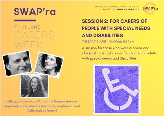 swap_ra's tweet photo. Our 2nd session in #CarersWeek will be dedicated to those caring for people with special needs and disabilities within the industry. Led by  @maestroclass #catherinehopper and @saxyvic Register here: https://t.co/GLNFgPD6Je pls RT to help as many as possible #SWAPraCafe https://t.co/PimnObST8q