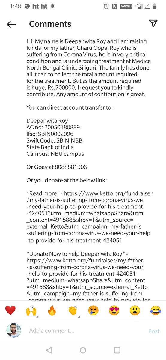 Need help in donation for my friend's dad who is suffering from Covid 19. Please help <a href="/DanishSait/">Danish Sait</a> <a href="/nikhilchinapa/">Nikhil Chinapa</a> <a href="/AshwiniDodani/">Ashwinik Dodani</a> <a href="/darrencaldeira/">Darren Caldeira</a> <a href="/samyuktahornad/">Samyukta Hornad</a> <a href="/DunzoIt/">Dunzo</a> <a href="/sanitarypanels/">Sanitary Panels</a> <a href="/FURLENCO/">FURLENCO</a> <a href="/TheProductfolks/">The Product Folks 🚀</a> <a href="/epigamia/">epigamia</a> <a href="/burgerbang_/">Nahiem Verkumb</a> <a href="/jmalarvannan/">Malarvannan</a> @deepika_s09 <a href="/SonuSood/">sonu sood</a>